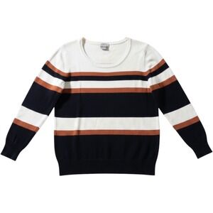 The Slope Junior Plus Striped Scoop Neck Sweater White Black Rust 1X